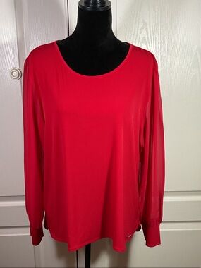 Calvin Klein Red Long Sleeve Scoop Blouse